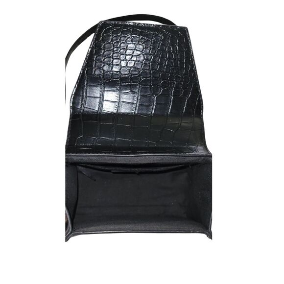 Badgley Mischka Vegan Frame Bag Crossbody Croc Embossed In Black Top Handle Used - Picture 6 of 7